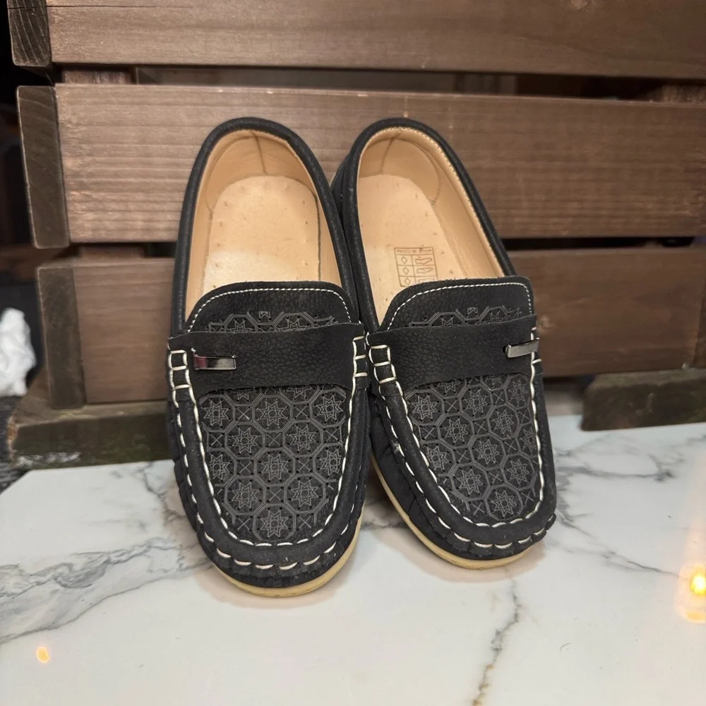4/$15 Black Loafers with Embroidered Design